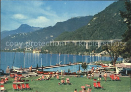 11695149 Montreux VD Blick Auf Schloss Chillon Schwimmbad Und Autobahn Montreux - Autres & Non Classés