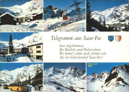 11694499 Saas-Fee Ortsansichten Schwebebahn Kirche Skibusse Saas-Fee - Autres & Non Classés