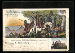 AK Burg Wachsenburg, Ansicht Im XIV. Jahrhundert, Ritter Im Wald  - Autres & Non Classés