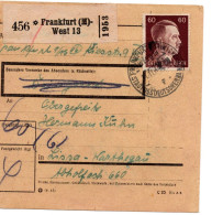 64439 - Deutsches Reich - 1944 - 60Pfg Hitler EF A PaketKte FRANKFURT -> Lissa - Lettres & Documents