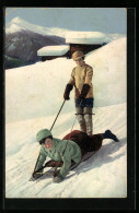 AK Zwei Personen Auf Einem Schlitten  - Winter Sports