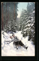 AK Zwei Junge Männer Bei Einer Schlittenfahrt  - Wintersport