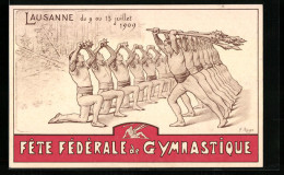 AK Lausanne, Fete Fédérale De Gymnastique 1909, Turner-Formation Mit Keulen  - Other & Unclassified