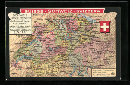 AK Schweiz, Landkarte Und Wappen Der Schweiz  - Landkaarten