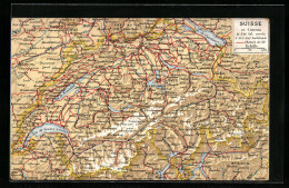 AK Zürich, Landkarte Der Schweiz  - Mapas