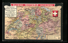 AK Schweiz, Landkarte Mit Schweizer Wappen  - Maps