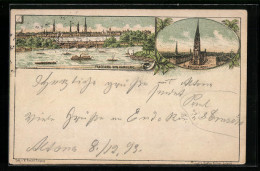 Vorläufer-Lithographie Hamburg, 1893, Panorama, St. Nicolaikirche  - Mitte