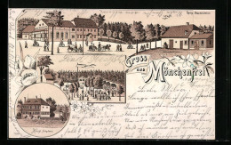 Lithographie Mönchenfrei, Gasthof Mönchenfrei, Garten, Königl. Försterei  - Autres & Non Classés