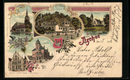 Lithographie Itzehoe, Eichthal, Post-Amt, Schloss Breitenburg  - Itzehoe