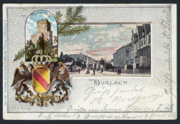 AK Durlach Karlsruhe Thurmberg, Wappen, Strassenansicht 1901 Gebraucht #HU495 - Andere & Zonder Classificatie