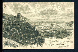 AK Heidelberg Schloß U. Totalansicht (Zeichnung) 1899 Gebraucht #JO828 - Autres & Non Classés