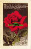 R585532 Loving Wishes For Sister Birthday. Red Rose. RP. 1940 - Monde