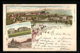 Lithographie Dippoldiswalde, Panorama, Mütterschule Und Marktplatz  - Dippoldiswalde