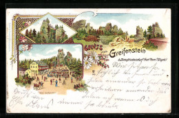 Lithographie Ehrenfriedersdorf Bei Thun /Erzgeb., Greifenstein Und Hotel Greifenstein Mit Gästen  - Ehrenfriedersdorf