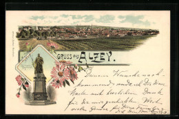 Lithographie Alzey, Panorama Der Stadt, Germania-Denkmal  - Alzey