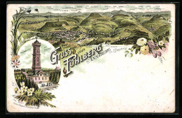 Lithographie Annaberg, Pöhlberg-Turm & Gasthaus, Panorama  - Poehl