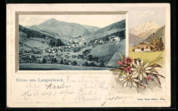 Präge-AK Langenbruck, Teilansicht, Alpenblumen, Passepartout  - Langenbruck