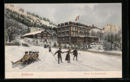 AK Adelboden, Hotel La Rondinella Mit Skifahrern  - Adelboden