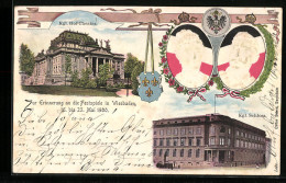 Präge-Lithographie Wiesbaden, Erinnerung An Festspiele 16-23 Mai 1900, Kgl. Hof-Theater, Kgl. Schloss  - Teatro