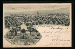 Lithographie Homburg A. D. H., Ortsansicht Mit Elisabethenbrunnen  - Bad Homburg