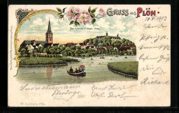Lithographie Plön, Blick über Den Kleinen Plöner See Zur Kirche  - Plön