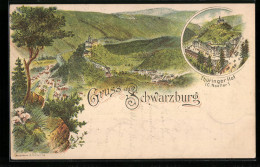 Vorläufer-Lithographie Schwarzburg, Thüringer Hof, Panorama 1895  - Autres & Non Classés