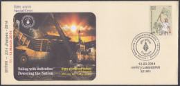 Inde India 2014 Special Cover Jharpex, Stamp Exhibition, Coal Mining, Mine, Fossil Fuel, Pictorial Postmark - Covers & Documents