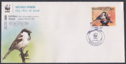 Inde India 2014 Special Cover House Sparrow, Bird, Birds, WWF, Panda, Pictorial Postmark - Covers & Documents