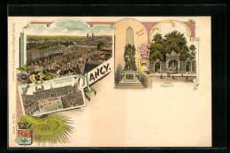 Lithographie Nancy, Place Stanislas Et Hotel De Ville, Monument Carnot  - Nancy