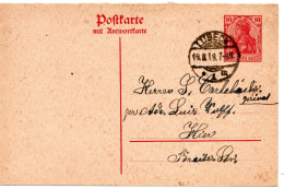 64471 - Deutsches Reich - 1919 - 10Pfg Germania GAAntwKte (Frageteil) Als OrtsKte LUEBECK - Lettres & Documents