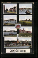 AK Sonderburg, Hafenpartie, Gesamtansicht, Wappen  - Dänemark