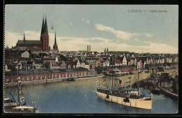 AK Lübeck, Hafenpartie Mit Kirche Und Dampfer  - Other & Unclassified