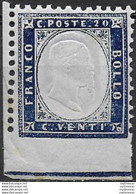 1862 Italia VE II 20c. Indaco NP In Basso Af MNH Sassone N. 2I - Autres & Non Classés