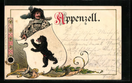 Lithographie Appenzell, Landsknecht Mit Wappen Des Kantons  - Autres & Non Classés