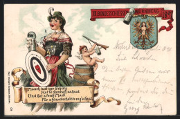 Lithographie Nürnberg, XII. Bundesschiessen 1897, Schützin Mit Zielscheibe, Schützenfest  - Caza