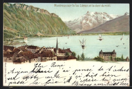 Lithographie Künzli Nr. 5019: Montreux Sur Le Lac Leman Et La Dent Du Midi, Berg Mit Berggesicht, Berggesichter  - Montreux