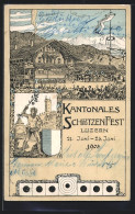 Künstler-AK Luzern, Kantonales Schützenfest 1908, Festumzug, Wilder Mann  - Jagd