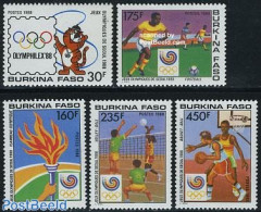 Burkina Faso 1988 Olympic Games Seoul 5v, Mint NH, Sport - Basketball - Football - Olympic Games - Volleyball - Basket-ball