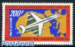 Upper Volta 1963 Paris Flights 1v, Mint NH, Transport - Various - Aircraft & Aviation - Maps - Avions