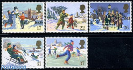 Great Britain 1990 Christmas 5v, Mint NH, Religion - Sport - Christmas - Skating - Nuevos