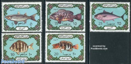 Libya Kingdom 1973 Fish 5v, Greenblue Background, Mint NH, Nature - Fish - Poissons