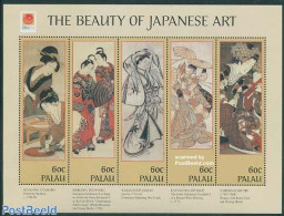 Palau 2001 Japanese Art 5v M/s, Kitagawa, Mint NH, Art - East Asian Art - Paintings - Sonstige & Ohne Zuordnung
