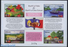 Palau 2004 Diplomatic Relations Taiwan 4v M/s, Mint NH, Nature - Transport - Fruit - Ships And Boats - Fruits