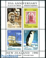 New Zealand 1990 Shackleton Expedition 4v M/s (no Postal Value), Mint NH, Nature - Science - Transport - Penguins - Th.. - Nuevos