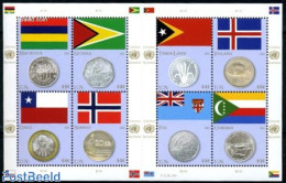United Nations, New York 2011 Coins & Flags 8v M/s, Mint NH, History - Nature - Transport - Various - Flags - Fish - S.. - Poissons