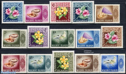 Maldives 1966 Definitives 15v, Unused (hinged), Nature - Birds - Flowers & Plants - Shells & Crustaceans - Vie Marine