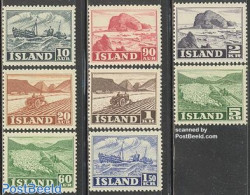 Iceland 1950 Definitives 8v, Mint NH, Transport - Various - Ships And Boats - Agriculture - Lighthouses & Safety At Sea - Nuevos