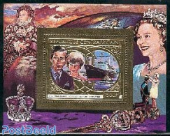 Central Africa 1981 Charles & Diana Wedding S/s, Gold, Mint NH, History - Transport - Charles & Diana - Kings & Queens.. - Familles Royales