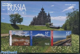Palau 2014 Russia Sites And Scenes 3v M/s, Mint NH, Sport - Transport - Mountains & Mountain Climbing - Railways - Escalade