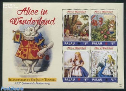 Palau 2014 Alice In Wonderland 4v M/s, Mint NH, Nature - Sport - Flowers & Plants - Rabbits / Hares - Playing Cards - .. - Märchen, Sagen & Legenden